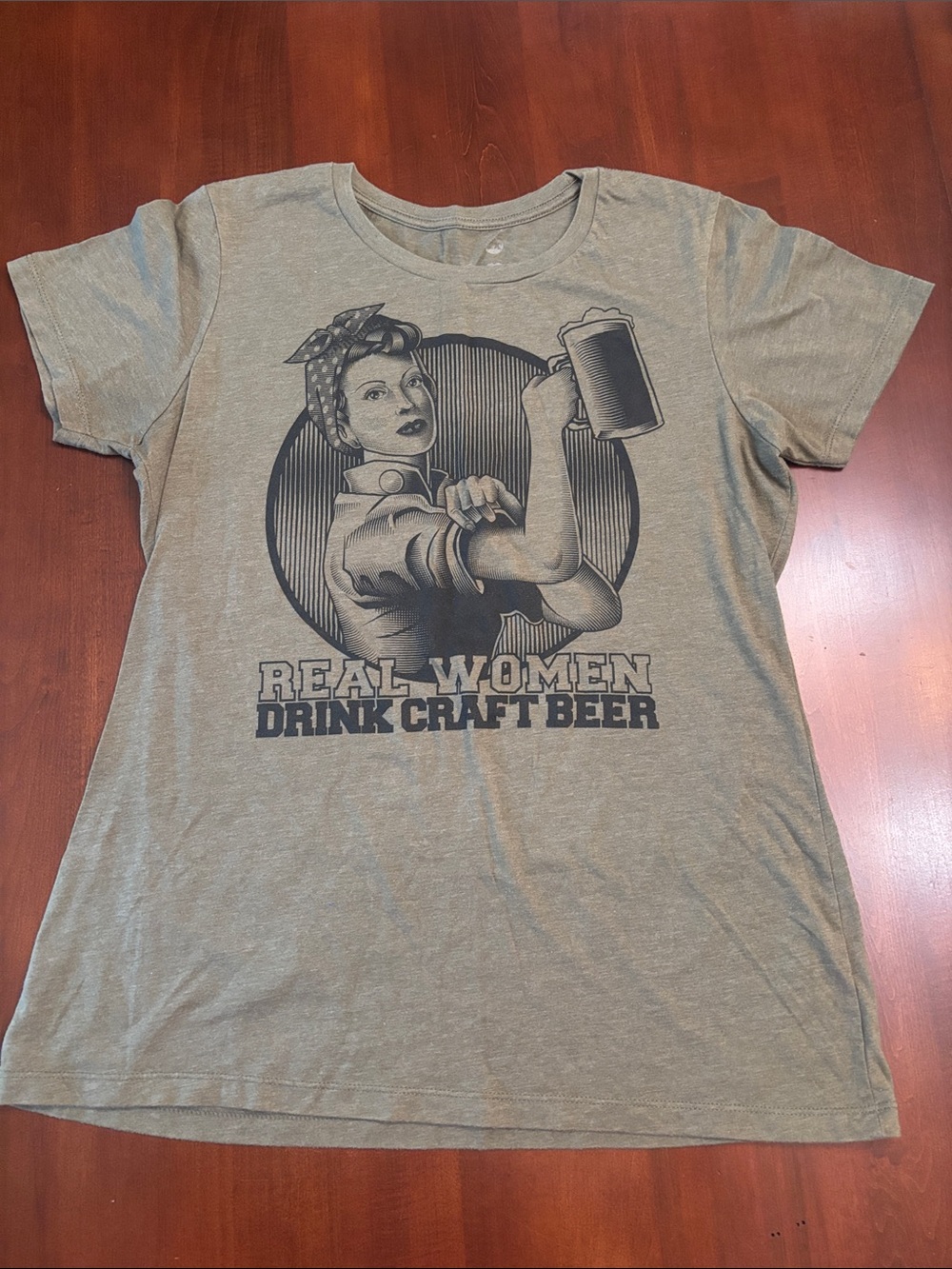 Graphic Crewneck Tee - Olive Green "Real Women Drink Craft Beer"